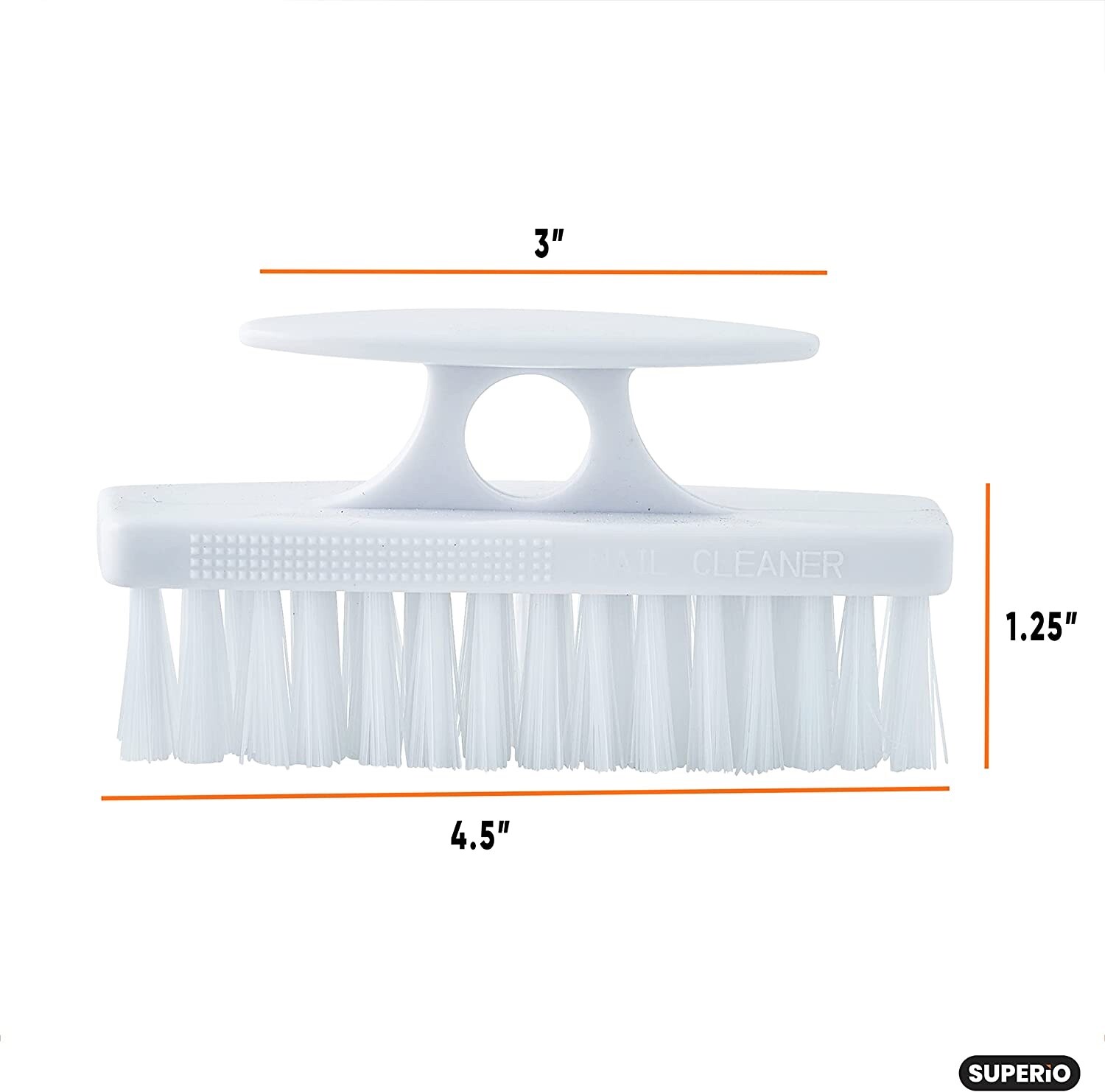 Superio Heavy Duty Durable White Nail Brush Cleaner with Handle Stiff Bristles