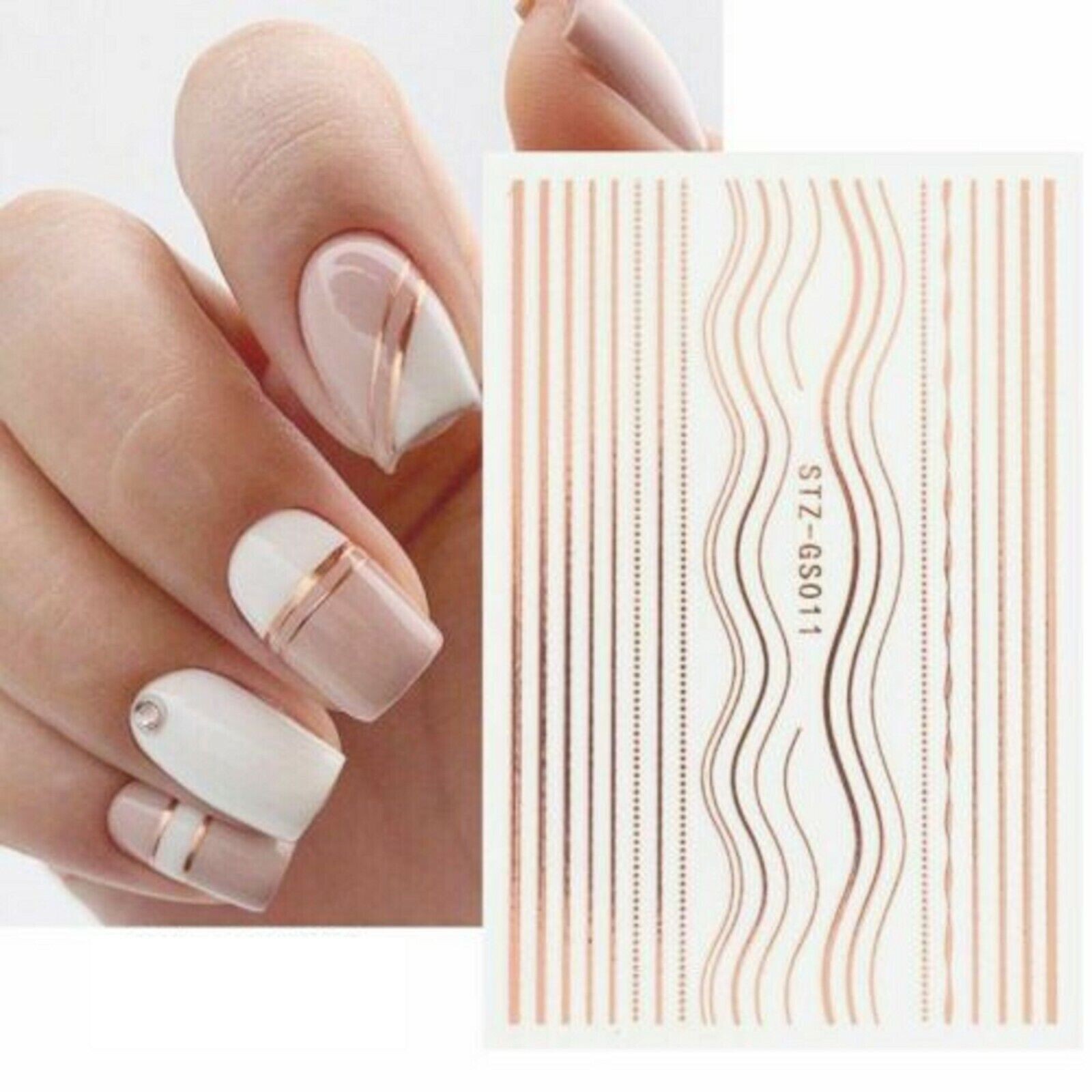 Nail Art Stickers Decals Rose Gold Lace Abstract French Line Manicure GS11 NS33