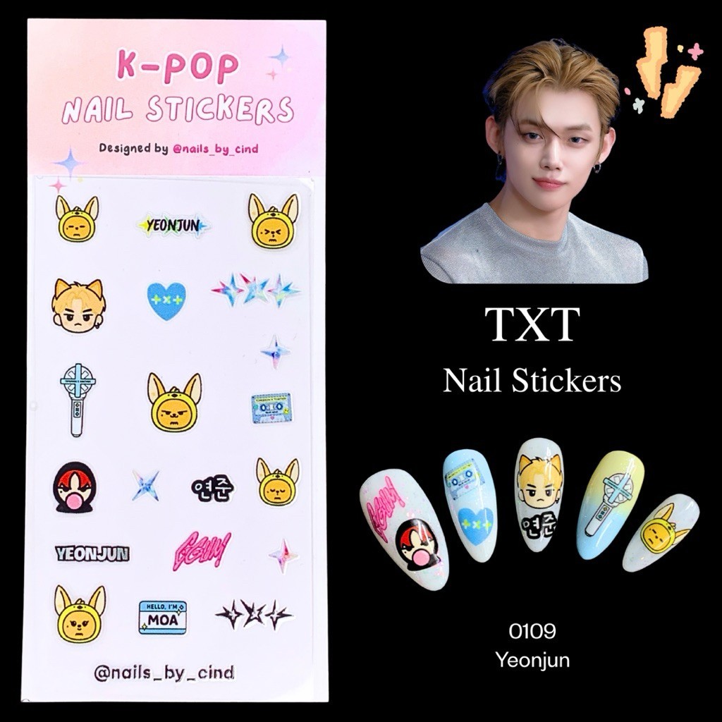 TXT TOMORROW X TOGETHER KPOP NAIL STICKER FAN MADE KOREA SOOBIN YEONJUN I Z10