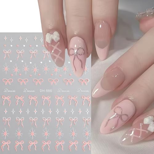 Nail Art Stickers Valentines Nail Decals 3D Self Adhesive Black Blue Pink Bow