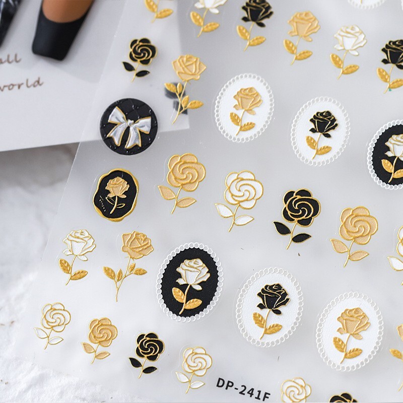 5D Gold Rose Nail Stickers, Bear Nail Decals, Flowers Nail Art Stickers(76)