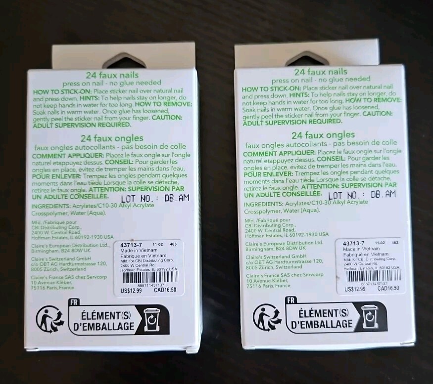 Claire’s Faux False Short St. Patrick’s Clover Rainbow Lot of 2 NEW