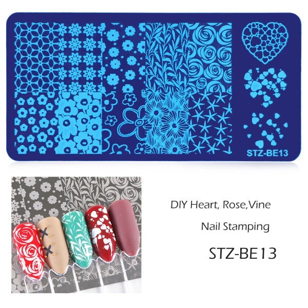 Hearts Flowers Metal Nail Stamping Plates Rose Daisy Flower Leaf