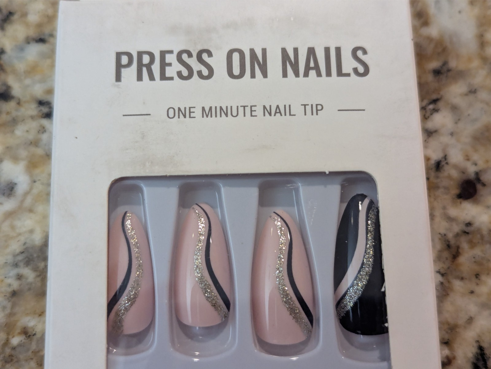 Press On Nails One Minute Nail Tip #279 Long Pink Black Silver Glitter 24ct