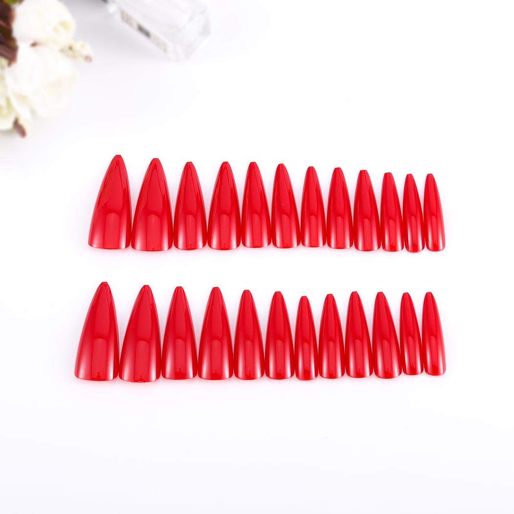Stiletto Press on Nails Extra Long Fake Nail Red False Nails Tips Glossy Full…