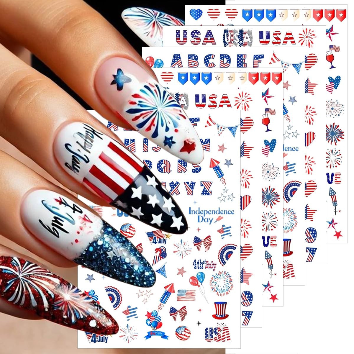 4th of July Nail Stickers 6 Sheets for Nail Art Independence Day Nail Art