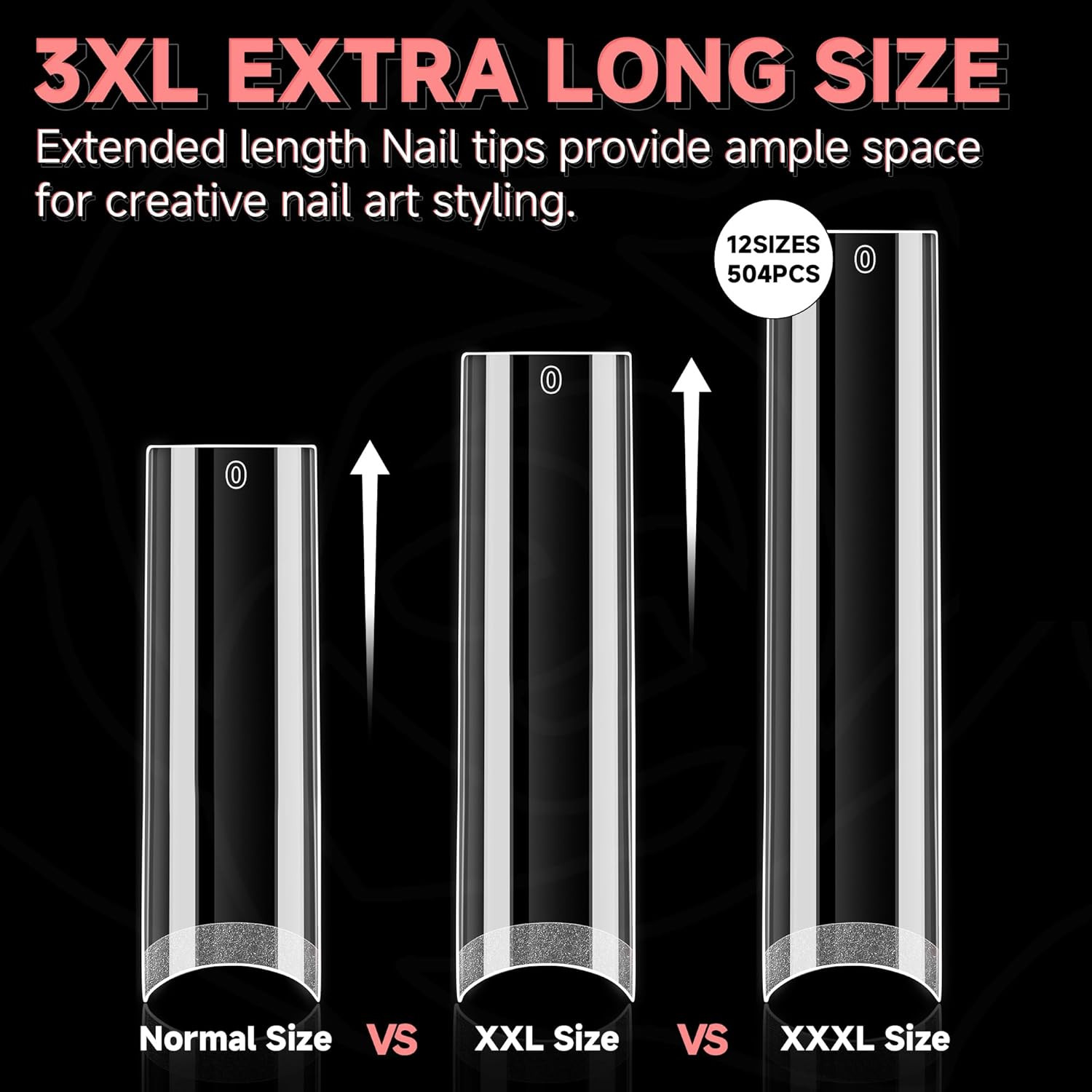 UNA GELLA 504PCS No C Curve Tapered Square Nail Tips, 3XL Extra Long Straight Cl
