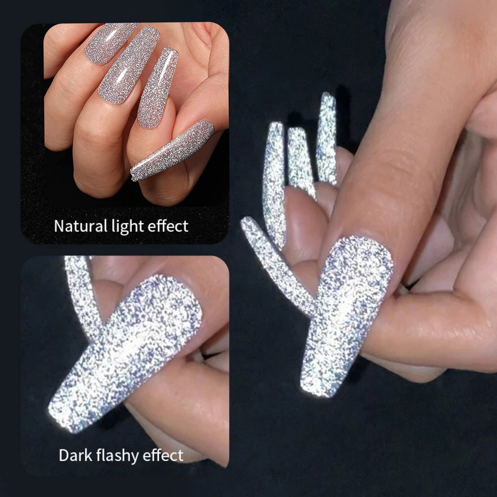 Silver Reflective Nail Disco Glitter for Gel Polish & Varnish Flash Night Effect