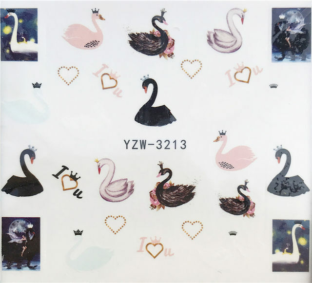 Nail Art Water Transfer Sticker Bird Swan Leaves Tree Branch Love Decal Manicure