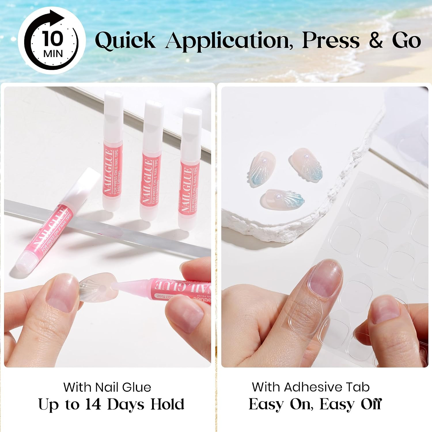 Cat Eye Press on Nails Short Almond 32 Pcs Mermaid Nails Kit | Short Almond 3D C