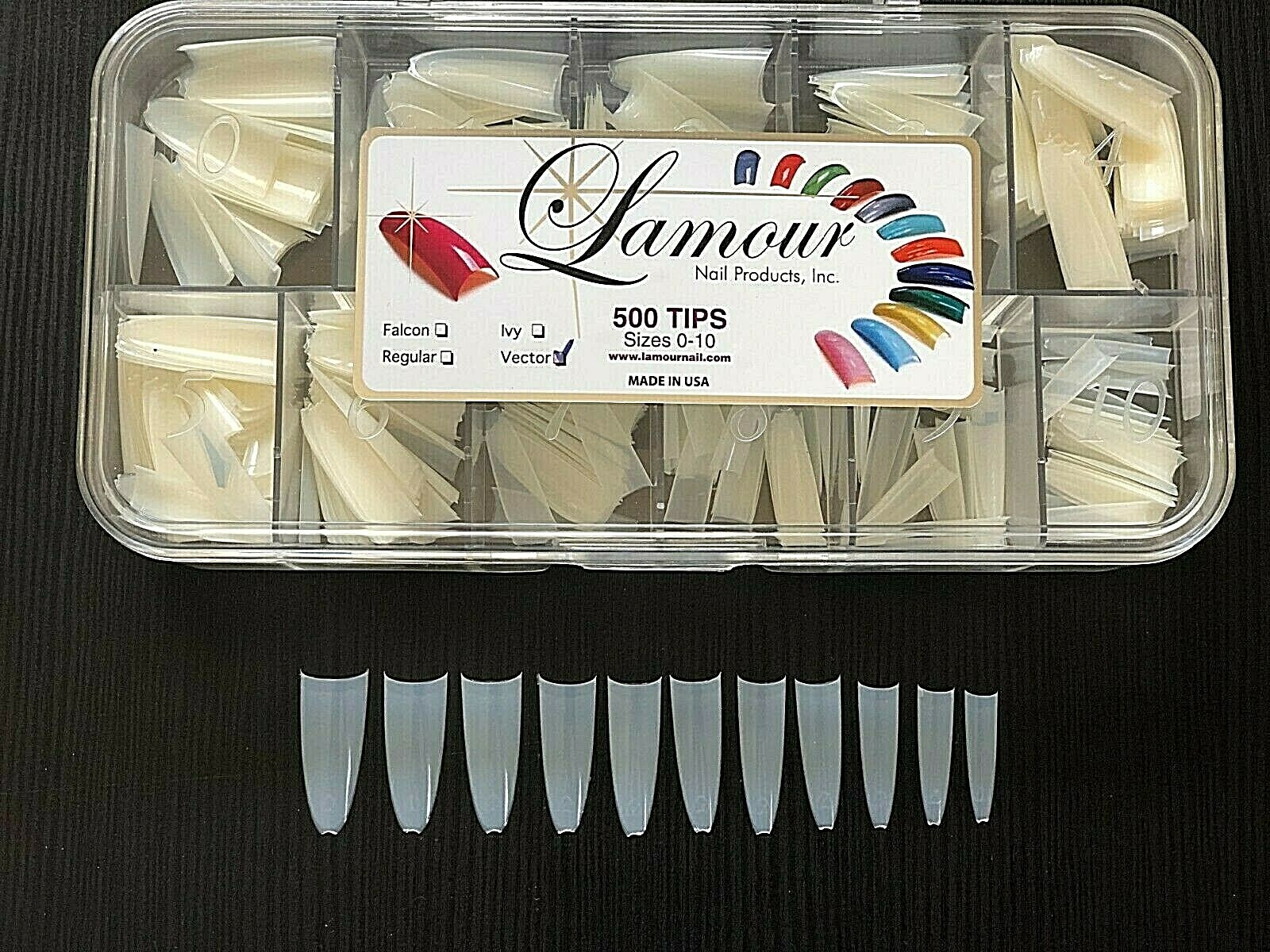 Lamour Vector Shape – Curve Half Moon NATURAL Nail Tips – Box 500 tips USA