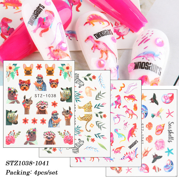 16 Sheets Nail Art Stickers Lips Roman English Dog Animal Dinosaur SeaWorld NS10