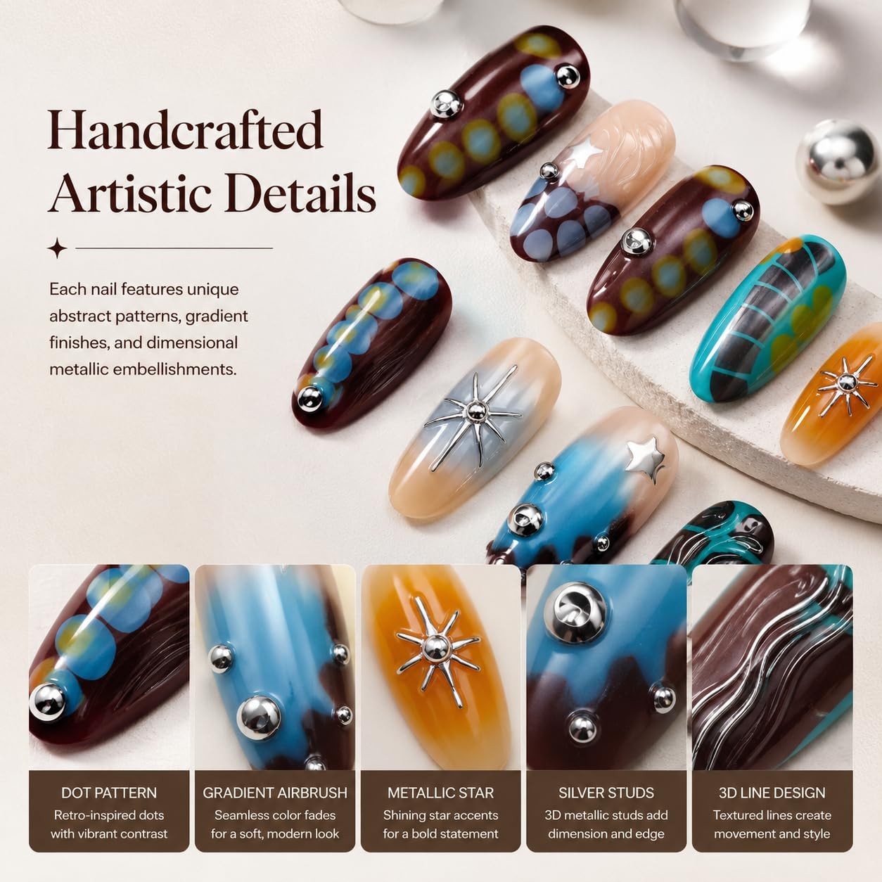 WZHAOJUN Y2k Press On Nails M Brown Blue