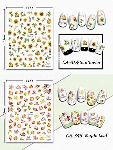 12 Sheets Fall Nail Art Sticker Decals, Self Adhesive Maple Leaf-12 Sheets