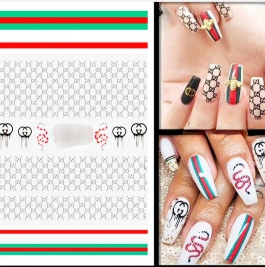 NWT NAIL ART DESIGN SELF-SEAL STICKERS SOLID RED, BLACK & GREEN SNAKES N°28!