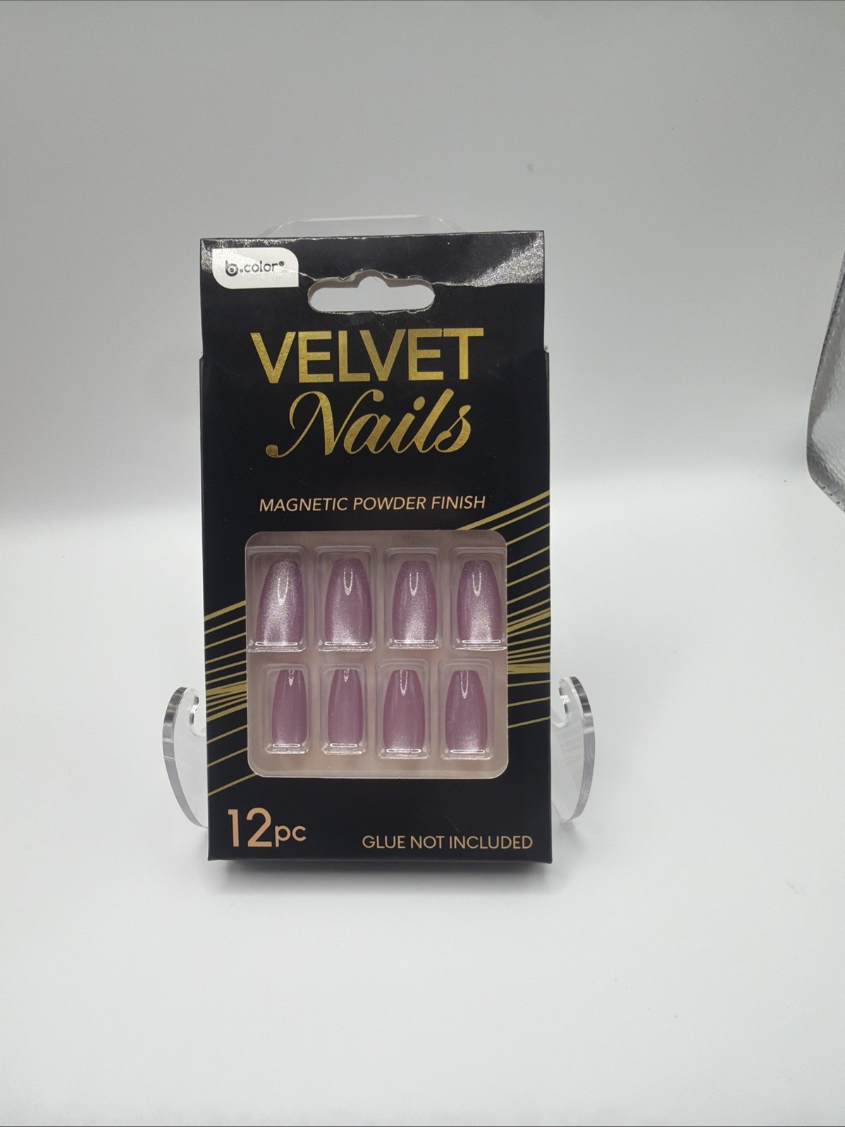 Velvet Nails Press On Nails 12 Pcs Pink Cat Eye Magnetic Effect Glossy