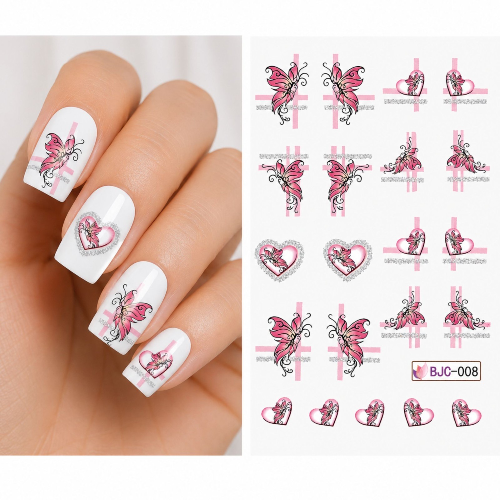 Butterfly Heart Water Transfer Nail Stickers Insect Animal Decals DIY Manicure