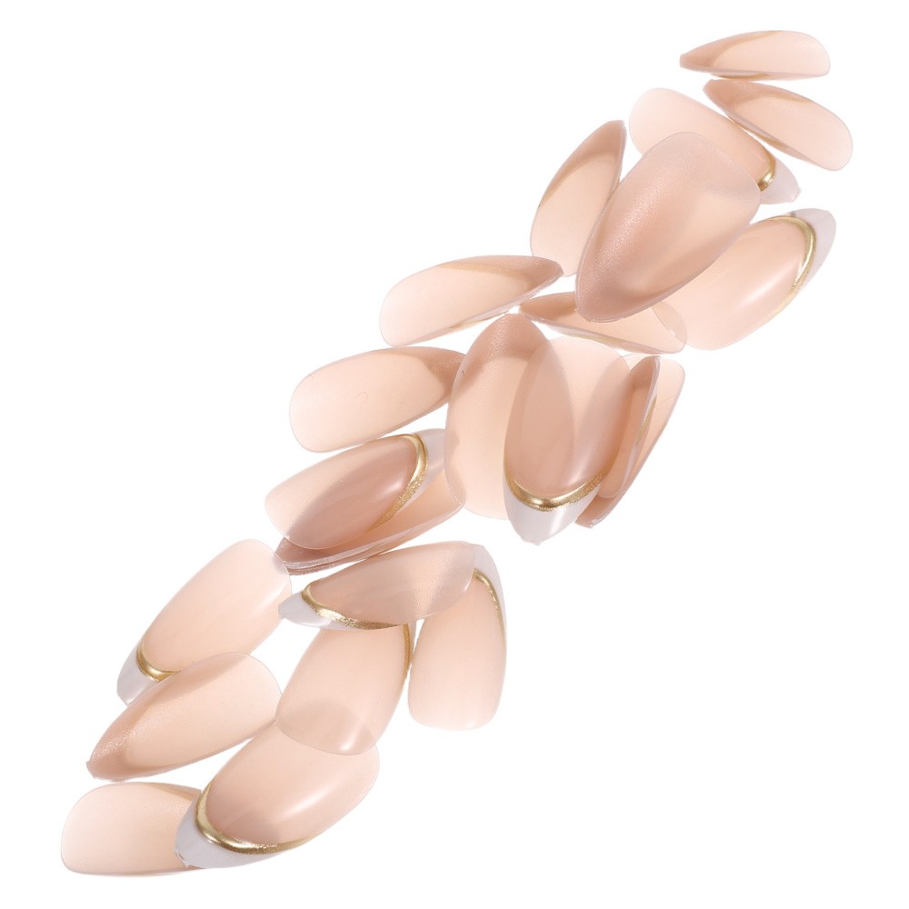 1 Set Reusable French Tip Almond Press on Nails Pink ABS Full Cover False Tips