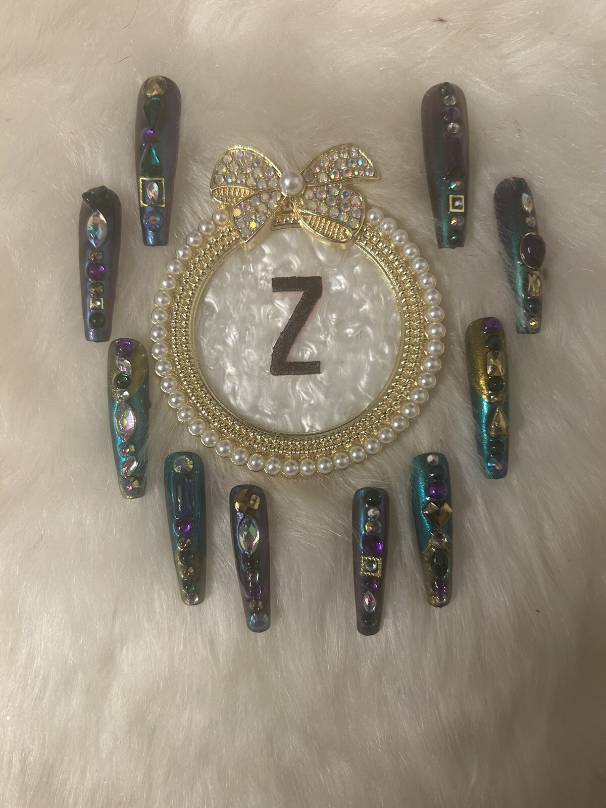 Z NAILZ! Gorgeous Set Of 2XL Coffin Mardi Gras Themed Press On Nails