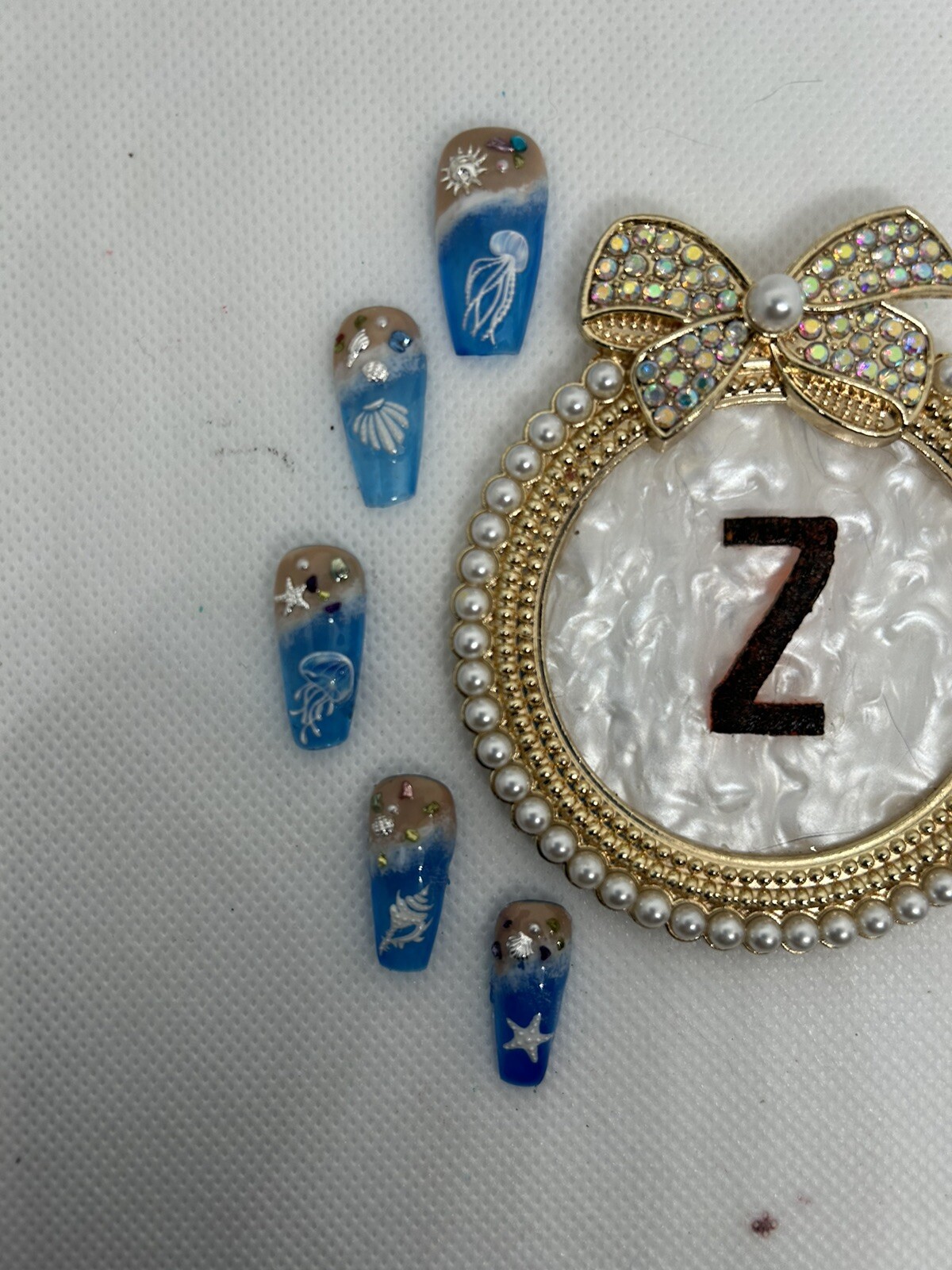 Z NAILZ! Handmade M Coffin 3D Beach Scene Press On Nails