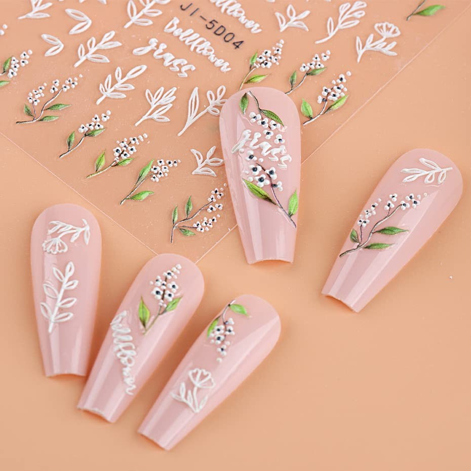 Self-Adhesive Summer Nail Art Stickers – 3D Floral & Leaf Patterns, Set of 4