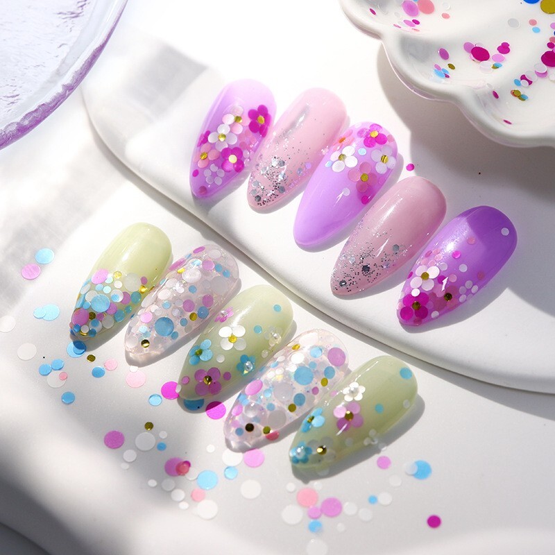 12 Grids Round Dot Shape Mini Nail Sequins Glitter Nail Art Paillette