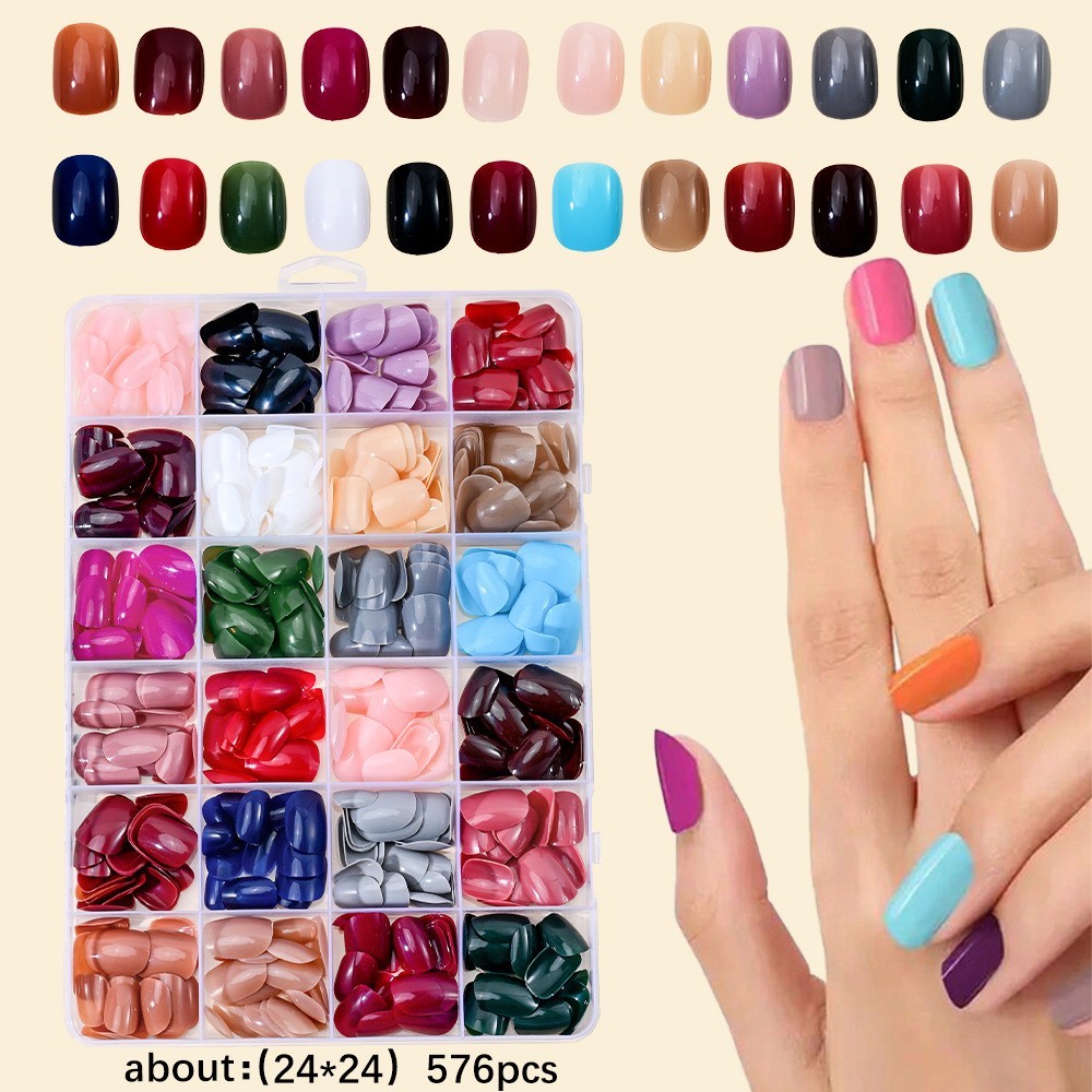 Press on Nails 24 Colors 576PCS Press on Nails Almond Matte Glossy Long Almond
