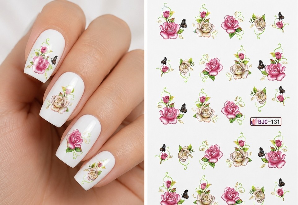 Rose Flower Nail Stickers Blossom Water Decals Elegant Decoration Beauty Art
