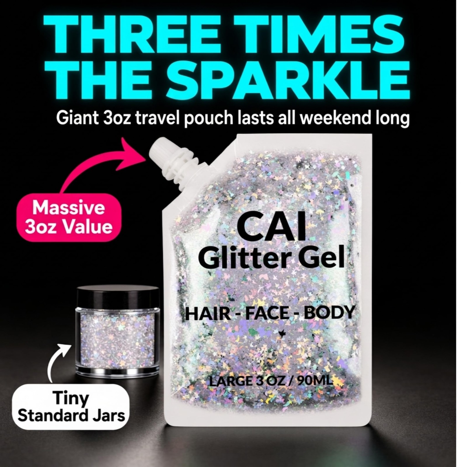 Silver Body Glitter Gel 3 Oz for Halloween & Festivals