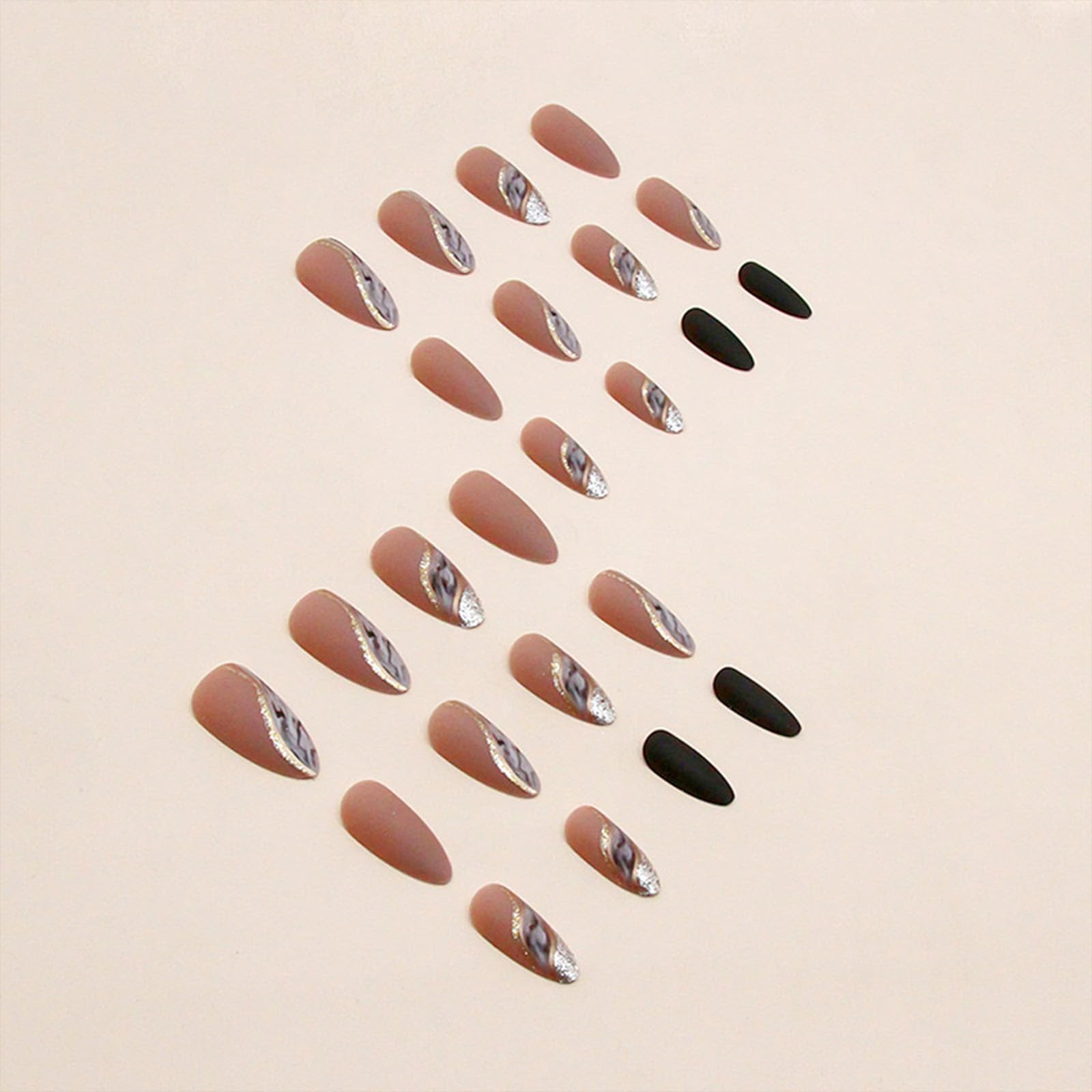 Almond Press on Nails Medium Fake Nude False with Medium, Style23