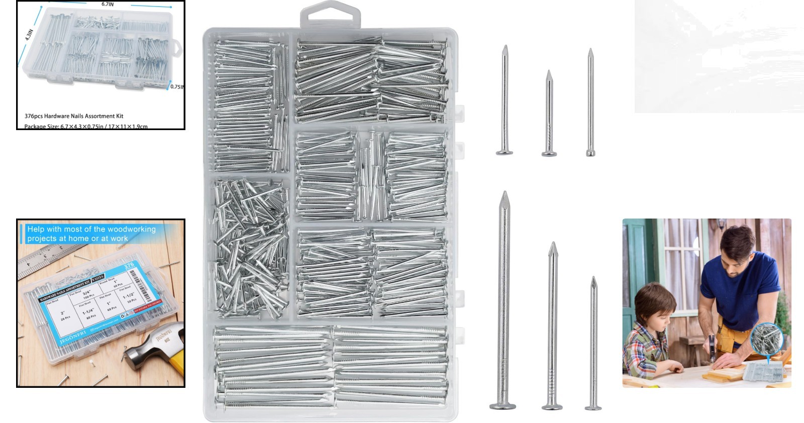 Bulk 376pc Assorted Nails in Galvanized Finish – Essential for Crafts & Repairs