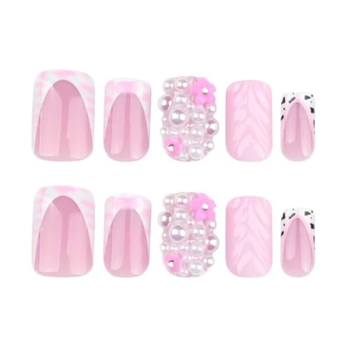 Pink Press on Nails Square Fake Nails 3D Short False Nails 3D Normal Style34
