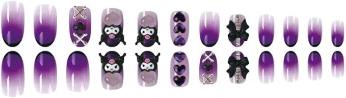 Sanrio Character Nail Tips Kuromi Stick and Peel 3D 24 Pieces