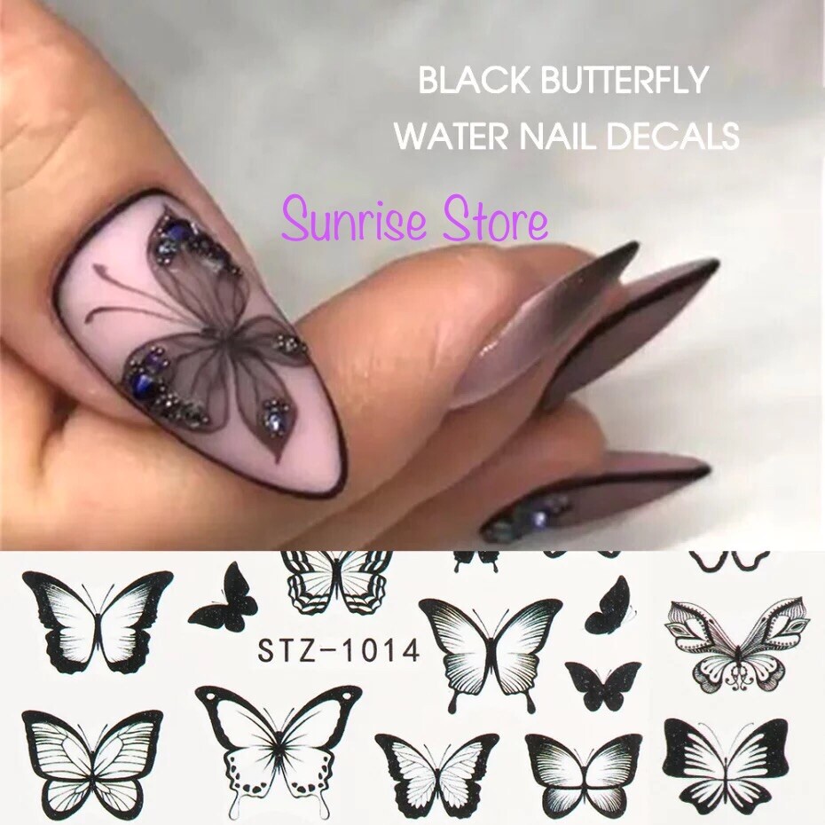 Bundle Sale Nail Art Water Transfer Stickers Black Butterfly Decals Manicure