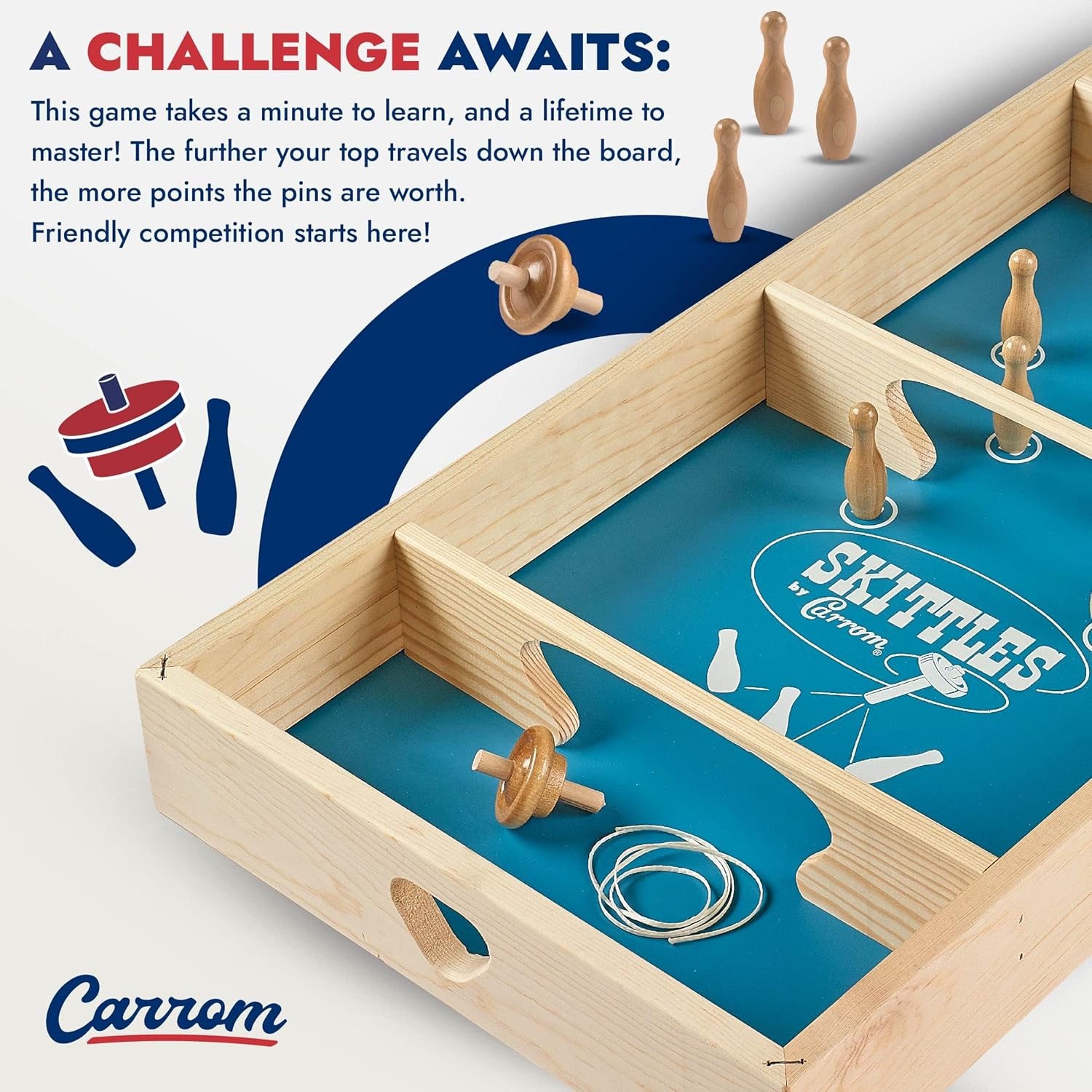 Carrom Skittles Game – Large Board Games for Adults & One Size, Multi