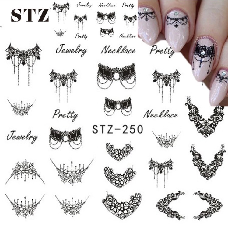 Nail Stickers Black Lace Mesh Open Work Minimalist Elegant Nails Gothic Tassel