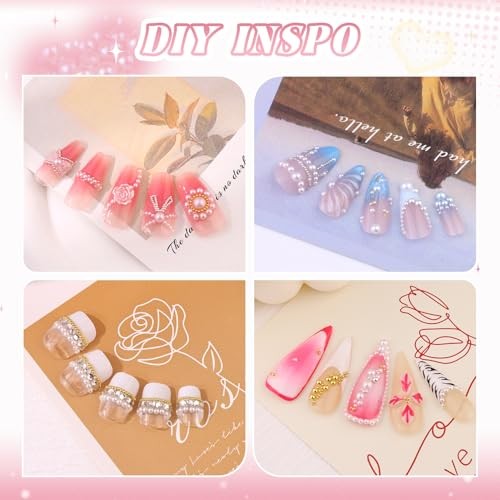 Flatback Pearls (White+Beige) 17 Silver Gold Nail Beads and Beige White Pearls
