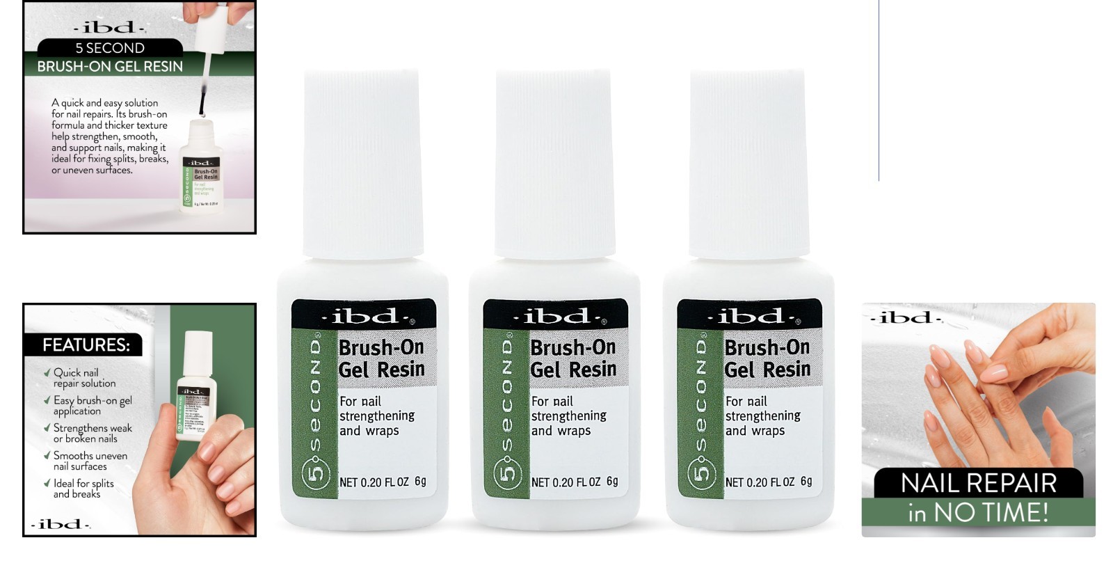 5 Second Brush-On Nail Glue Gel Resin – 3 Pack for Quick Repairs & Strength