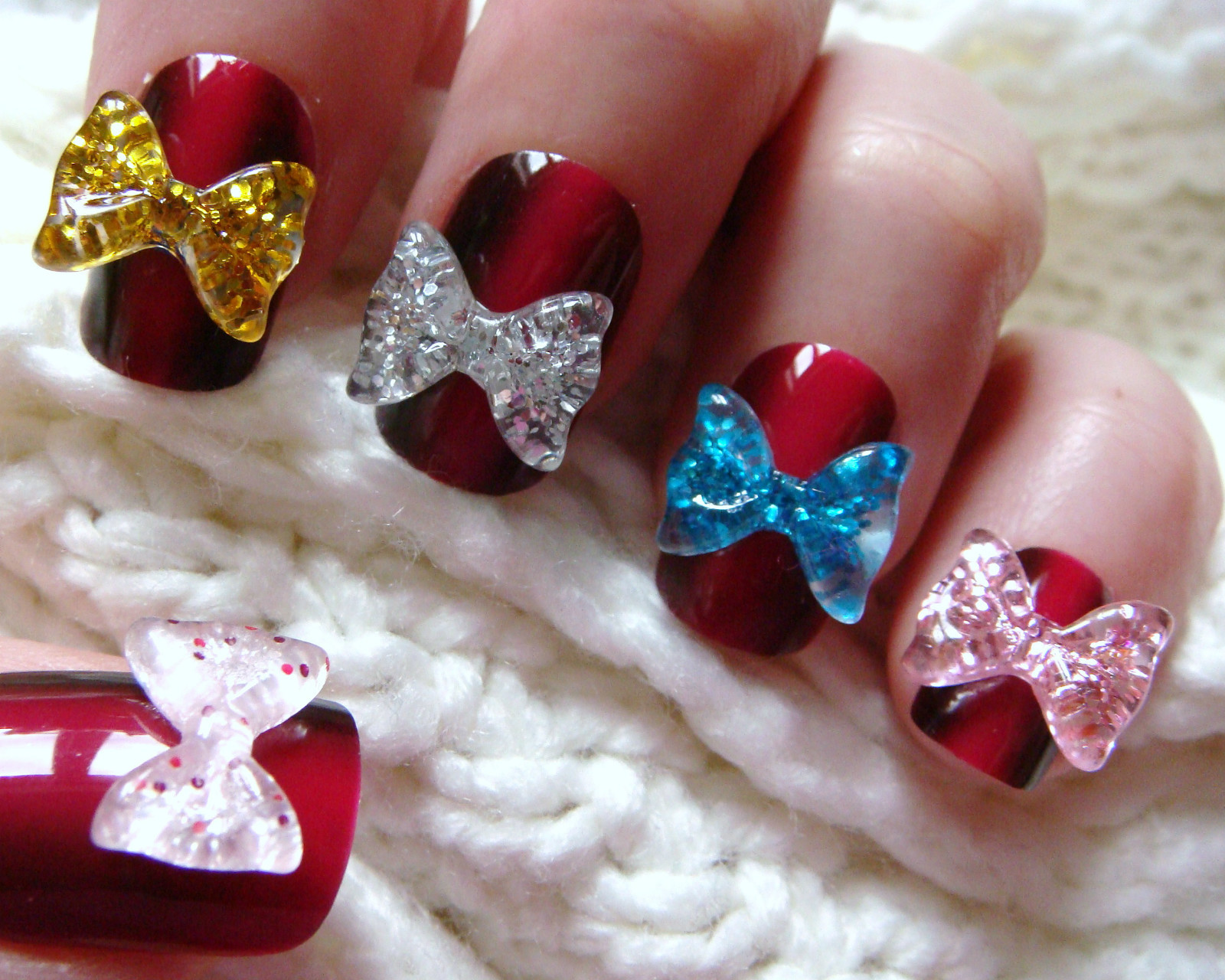 10 20 Cute 3D Nail Art Glitter Bows Dots Pastel Gold Silver Blue Pink Red Purple