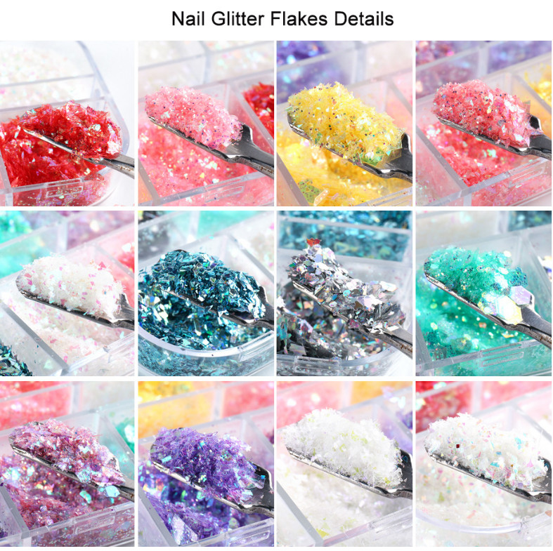 12 Grids/box Nail Art Glitter Powder Fairy Sequins Laser Flakes Decoration DIY K
