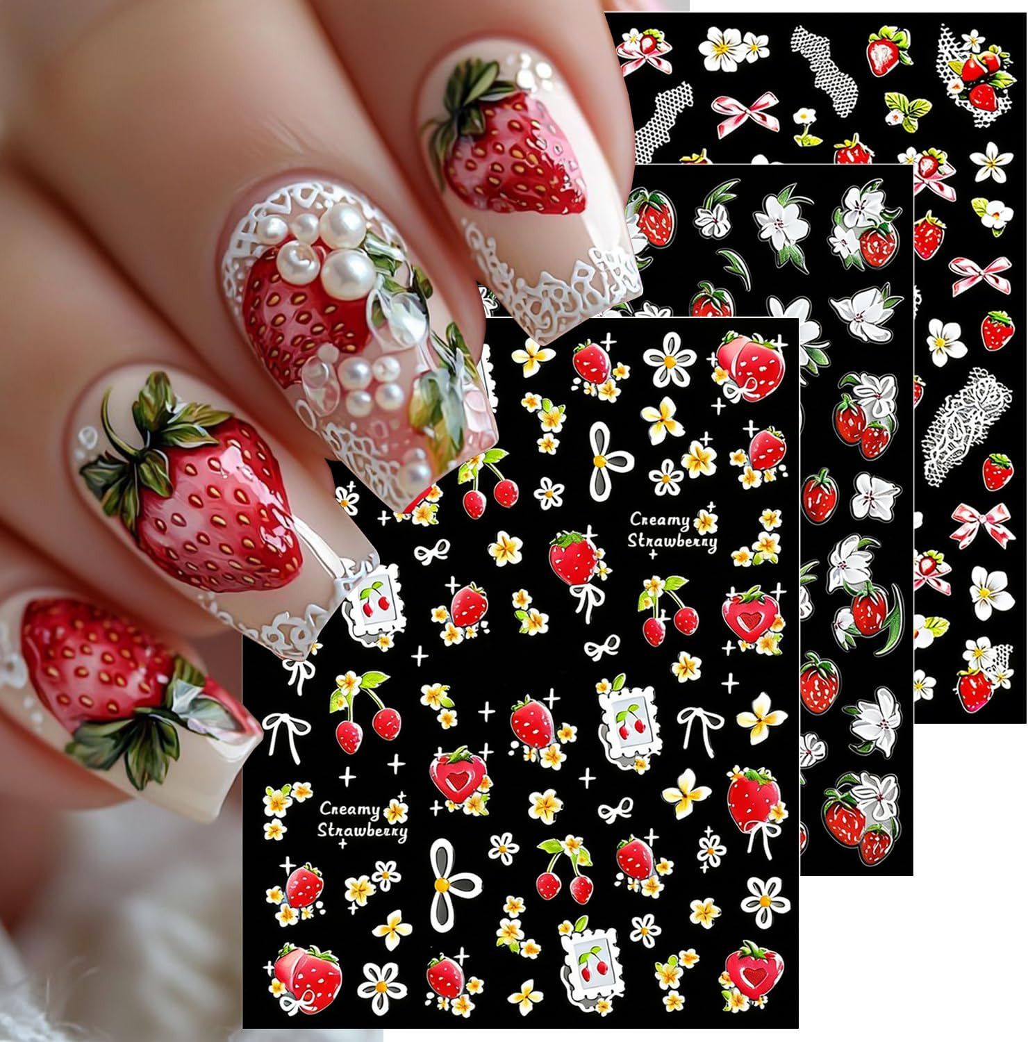 2 Sheets Spring Flower Nail Stickers for Nail Art 5D Self-Adhesive Embossed Fren