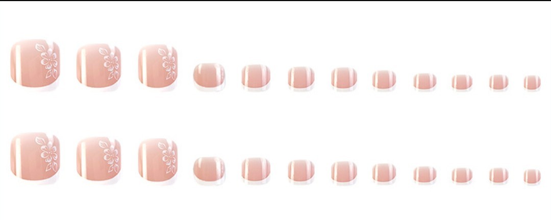 Press On Toenails 24Pcs White Flower French Tip Fake Toe Nail Set Glue