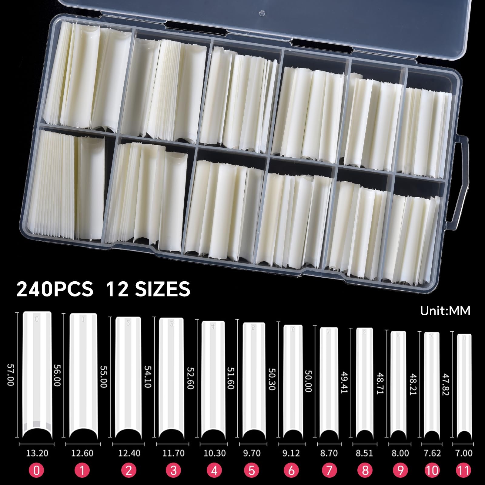 Clear Square Nail Tips, 240PCS 3XL Long No C Curve Nail Tips, Half Cover Flat…