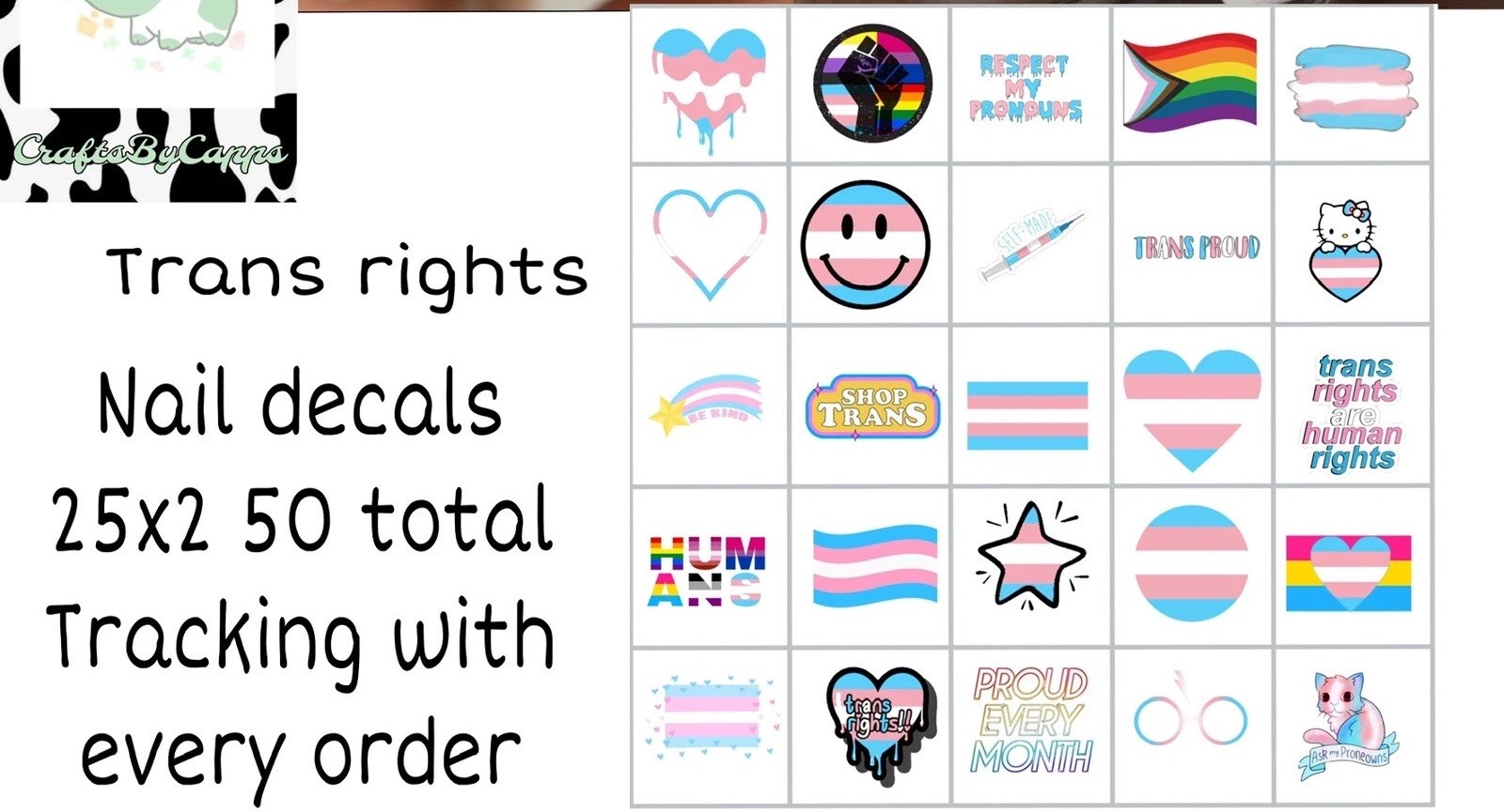 Transgender Pride Waterslide Nail Art Decals Set Of 50, Instructions Bonus KC