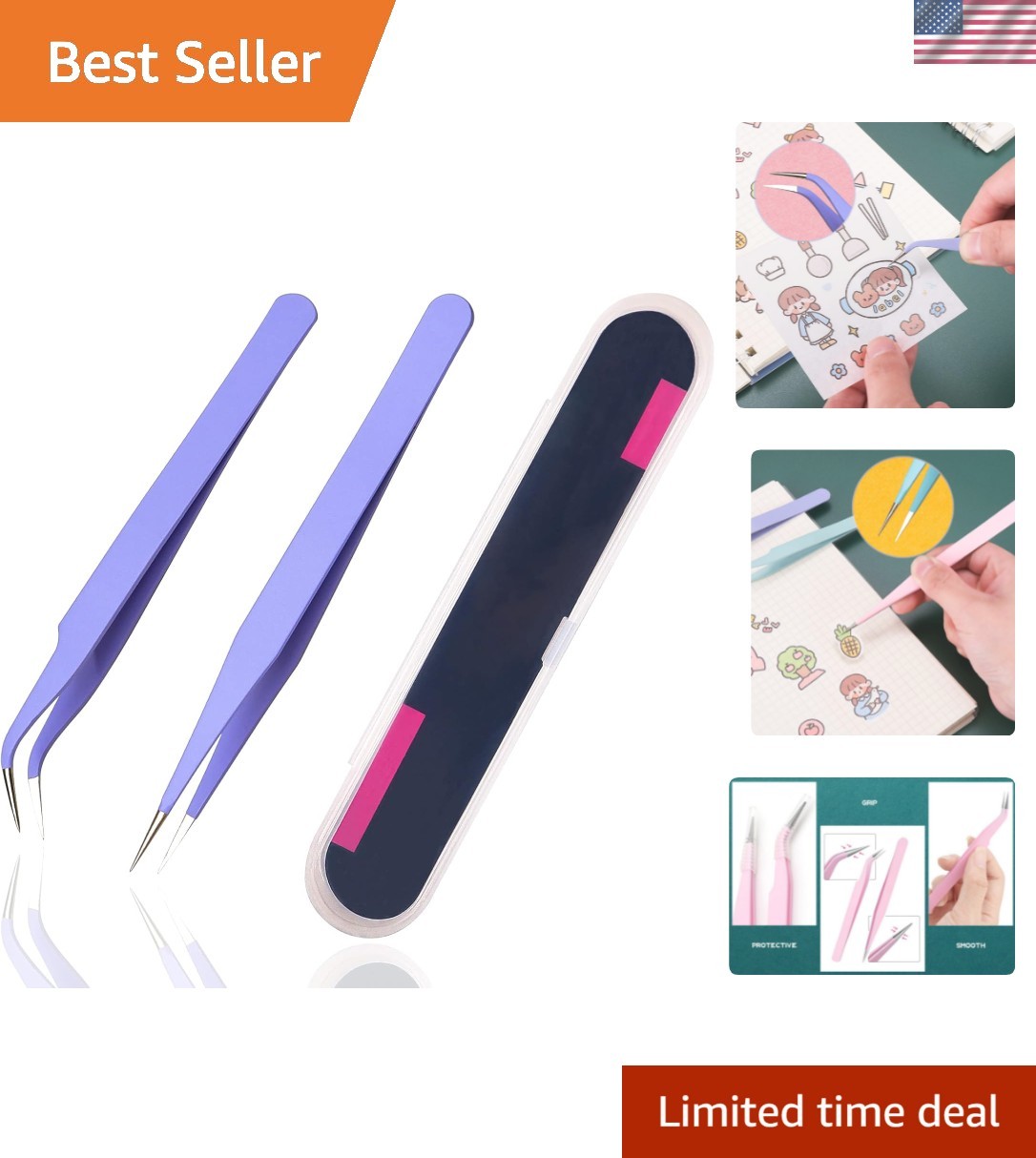 2 Pieces Sticker Tweezers, Cute Craft Tweezers for Stickers, Scrapbooking, Vi…
