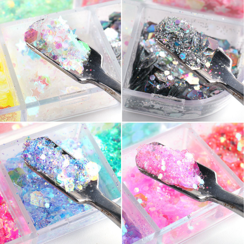12 Grids/box Nail Art Glitter Powder Fairy Sequins Laser Flakes Decoration DIY K