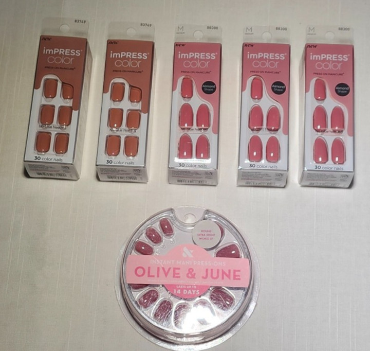 6 Brand New Boxes of Press-On Nails/5 imPRESS & 1 Olive & June – Variety (NEW)