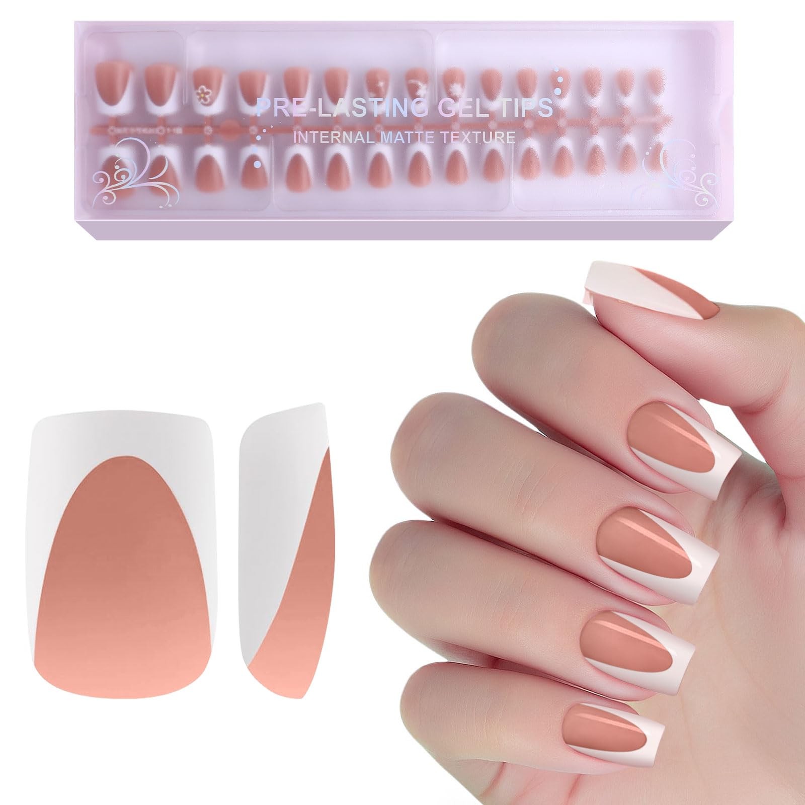 Brown Deep French Tip Press on Nails, 240Pcs White French Press On Nail XS Sh…