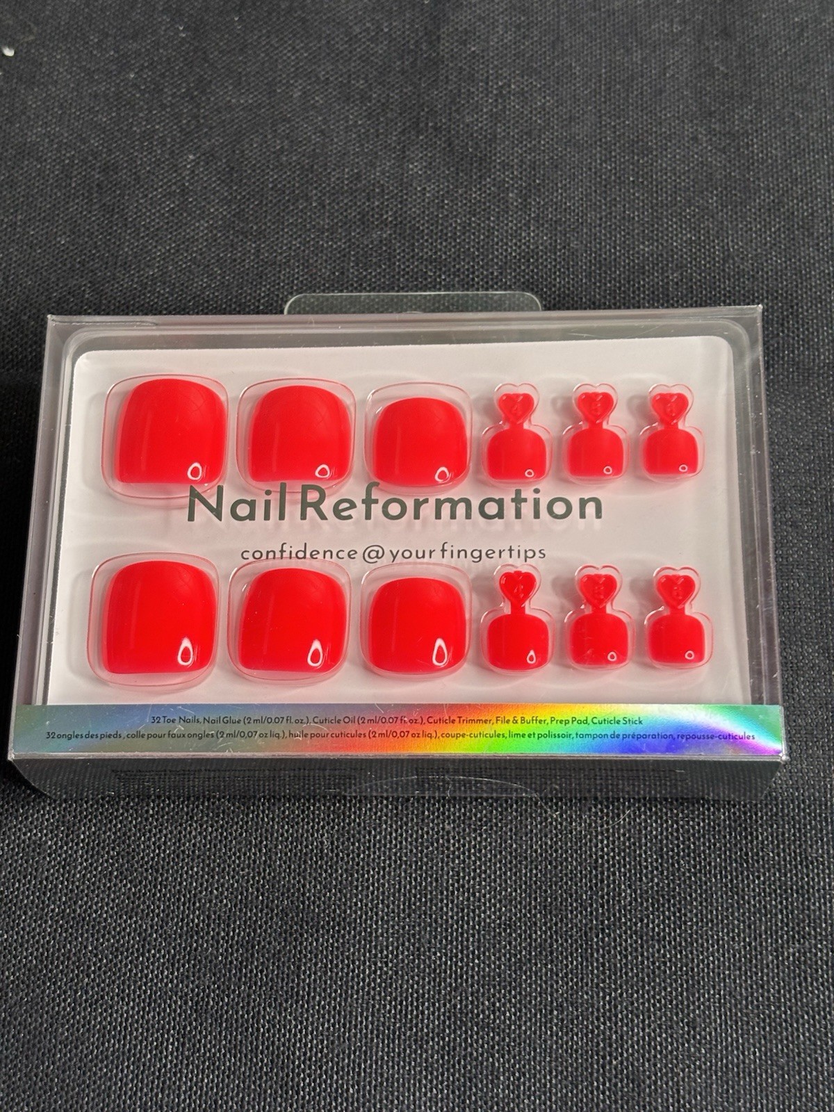 Nail Reformation Red Shiny Heart Square Short Toe Press-On Nails Kit Glue P007