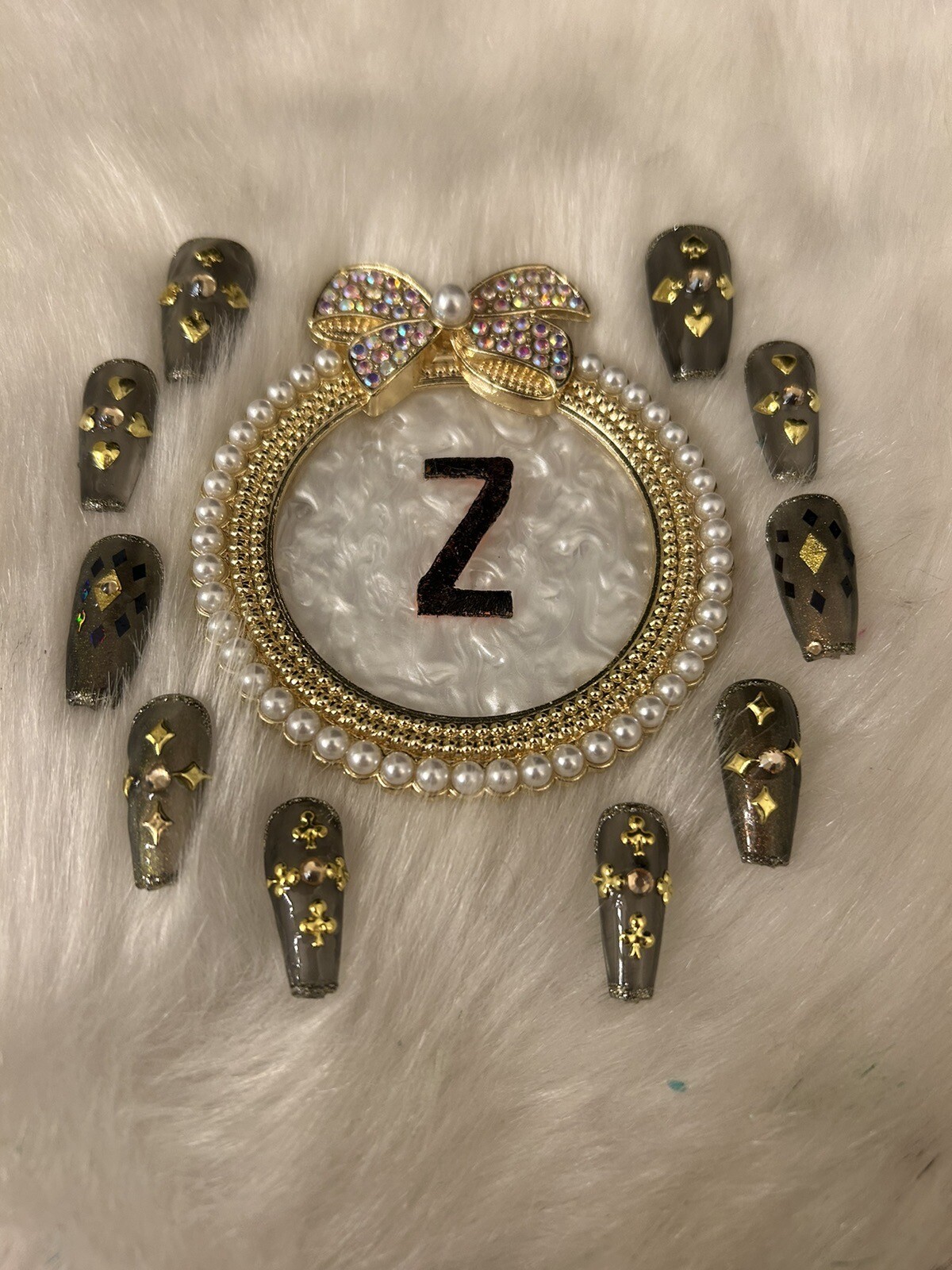 Z NAILZ! Artisan Set Of M Coffin Clear Smokey Is Black Casino Press On Nails